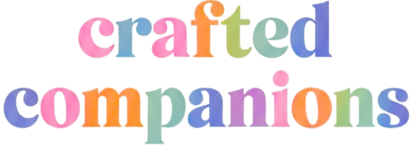 Colorful 'crafted companions' text on a white background